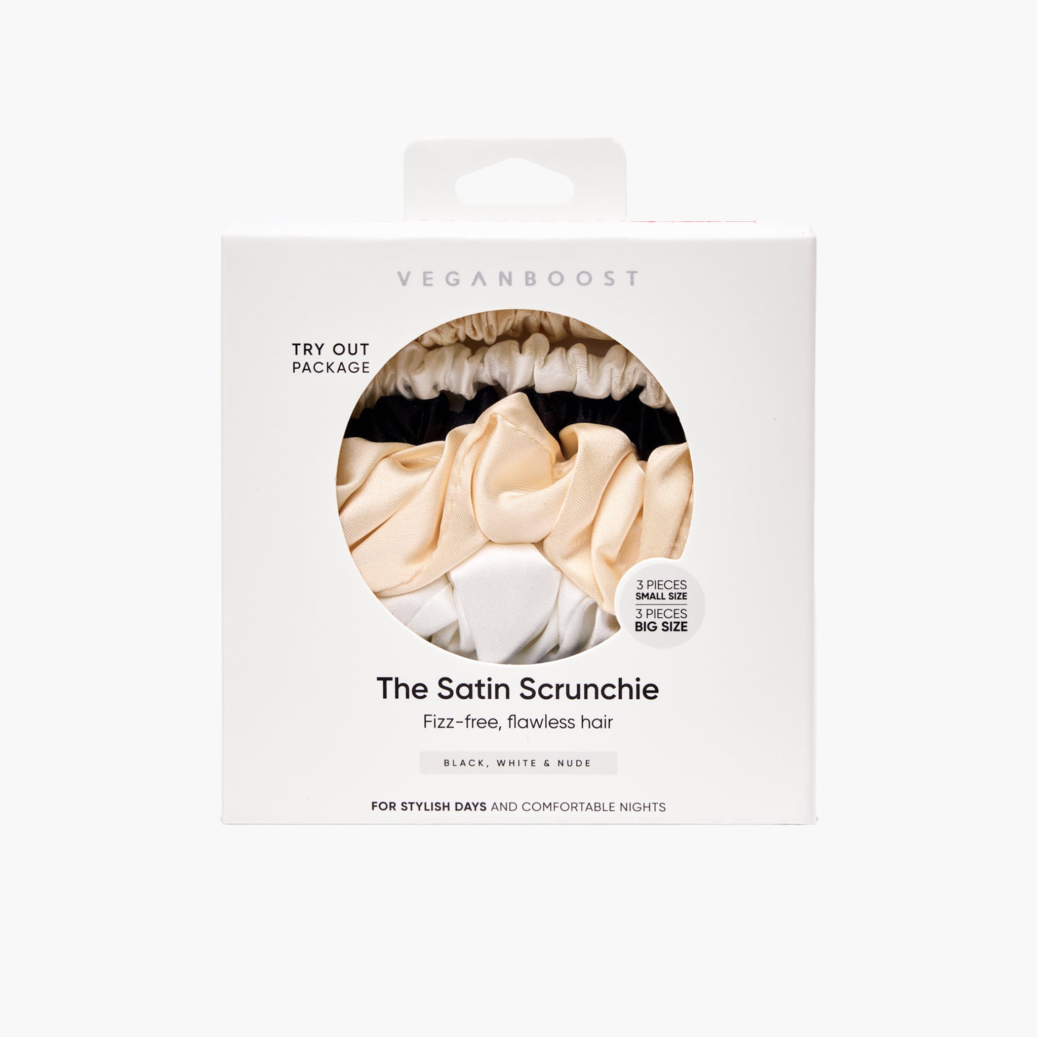 Satin-Haargummis, 3 kleine und 3 große Größen